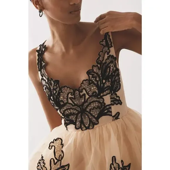 New Anthropologie Maeve Sleeveless V-Neck Lace Fit & Flare Mini Dress $298 SZ 14